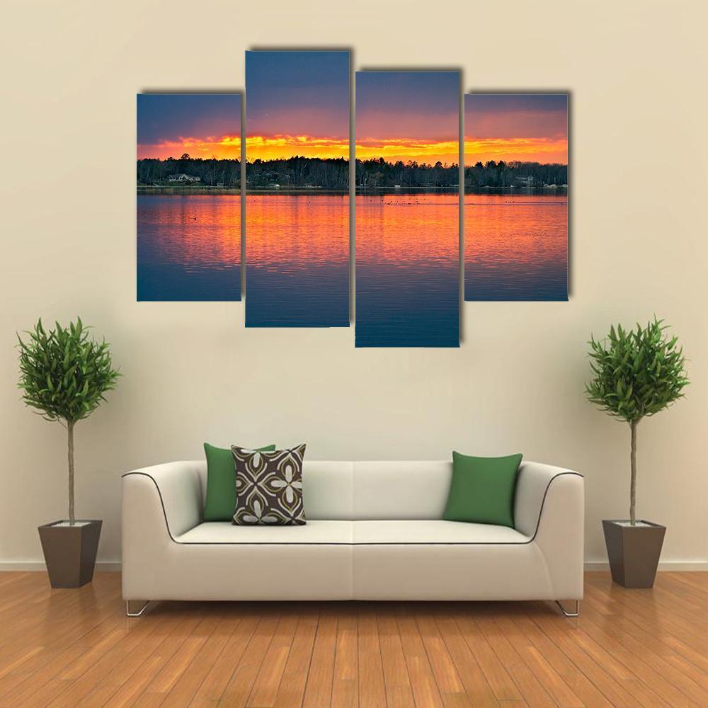 Sunset Over Lake In Bemidji Canvas Wall Art-4 Pop-Gallery Wrap-50" x 32"-Tiaracle