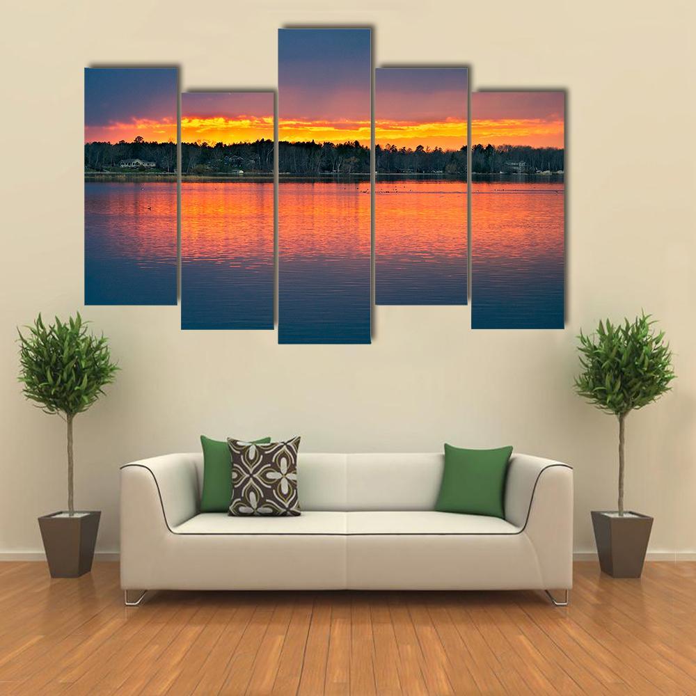 Sunset Over Lake In Bemidji Canvas Wall Art-5 Pop-Gallery Wrap-47" x 32"-Tiaracle