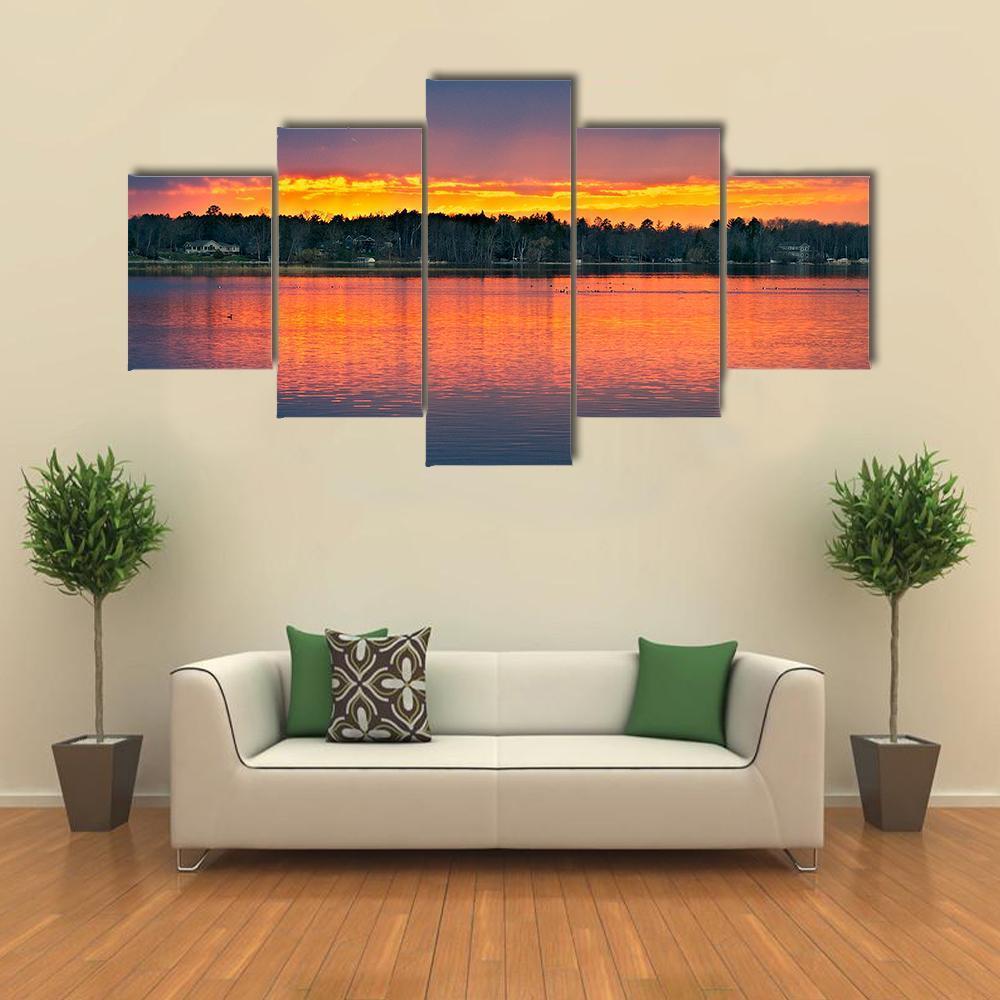 Sunset Over Lake In Bemidji Canvas Wall Art-5 Pop-Gallery Wrap-47" x 32"-Tiaracle