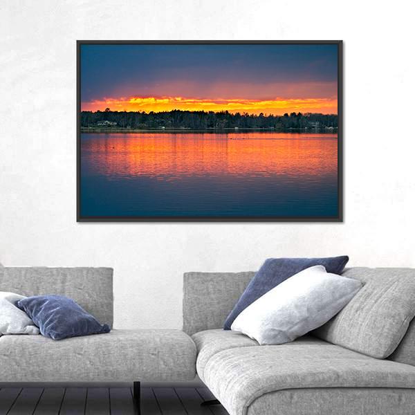 Sunset over Lake in Bemidji Panoramic Canvas Wall Art-1 Piece-36" x 12"-Tiaracle