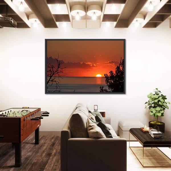 Sunset Over Lake Michigan Canvas Wall Art-3 Horizontal-Gallery Wrap-25" x 16"-Tiaracle