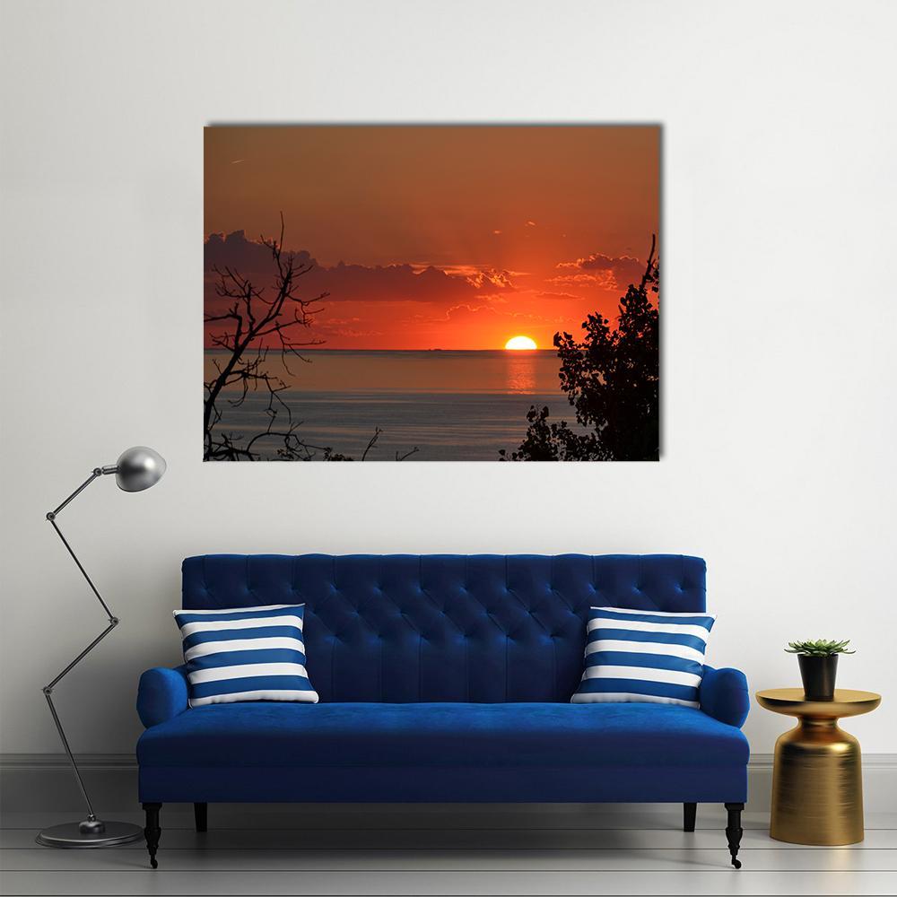 Sunset Over Lake Michigan Canvas Wall Art-1 Piece-Gallery Wrap-48" x 32"-Tiaracle