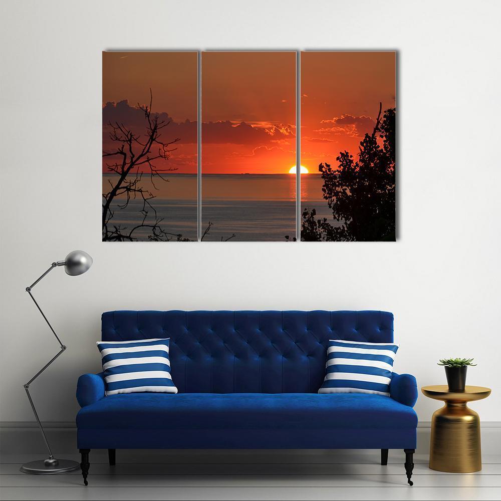 Sunset Over Lake Michigan Canvas Wall Art-3 Horizontal-Gallery Wrap-37" x 24"-Tiaracle