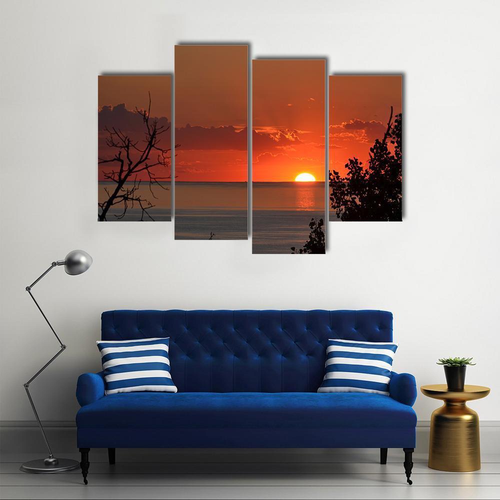 Sunset Over Lake Michigan Canvas Wall Art-4 Pop-Gallery Wrap-50" x 32"-Tiaracle