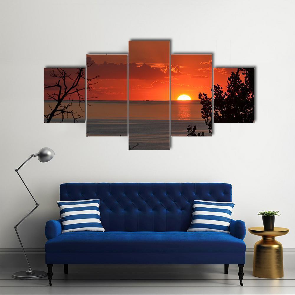 Sunset Over Lake Michigan Canvas Wall Art-5 Star-Gallery Wrap-62" x 32"-Tiaracle