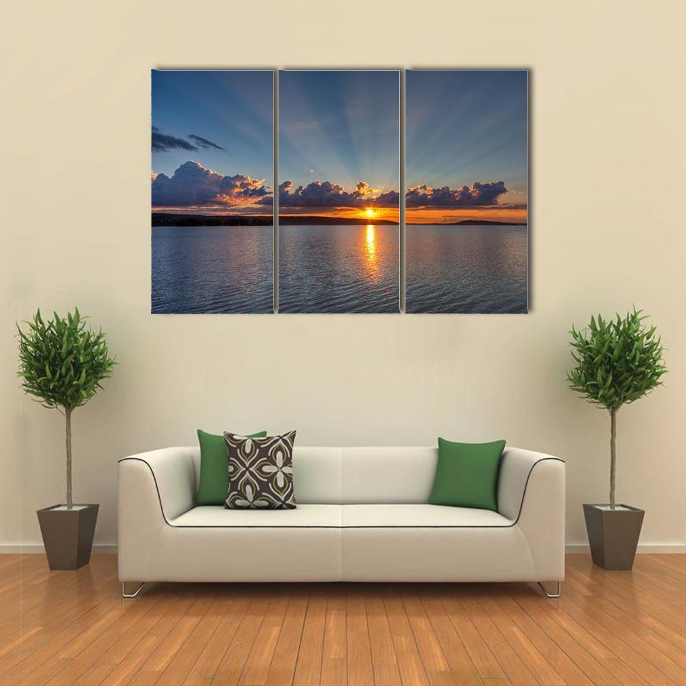 Sunset Over Lake Canvas Wall Art-3 Horizontal-Gallery Wrap-37" x 24"-Tiaracle