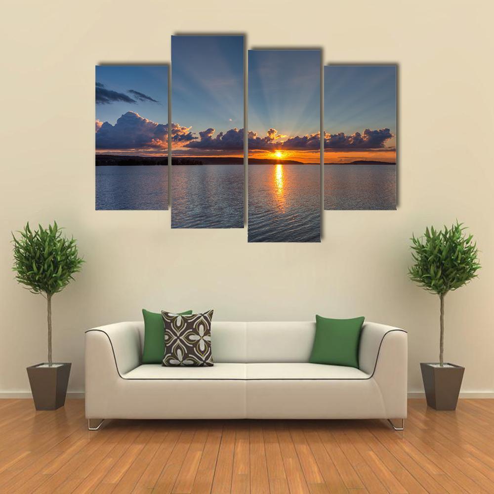 Sunset Over Lake Canvas Wall Art-4 Pop-Gallery Wrap-50" x 32"-Tiaracle