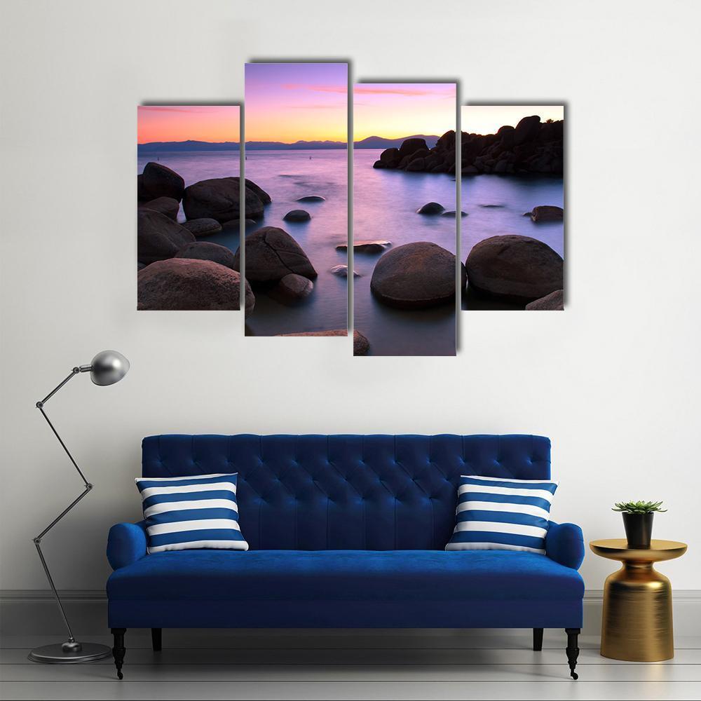 Sunset Over Lake Tahoe Canvas Wall Art-4 Pop-Gallery Wrap-50" x 32"-Tiaracle