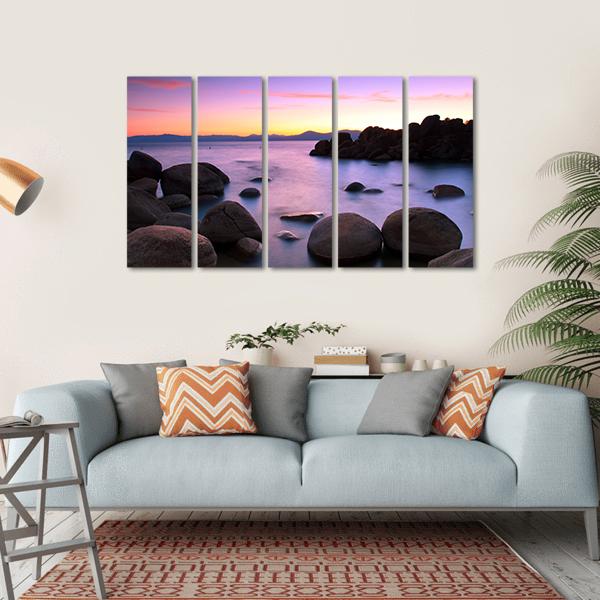Sunset Over Lake Tahoe Canvas Wall Art-5 Horizontal-Gallery Wrap-22" x 12"-Tiaracle