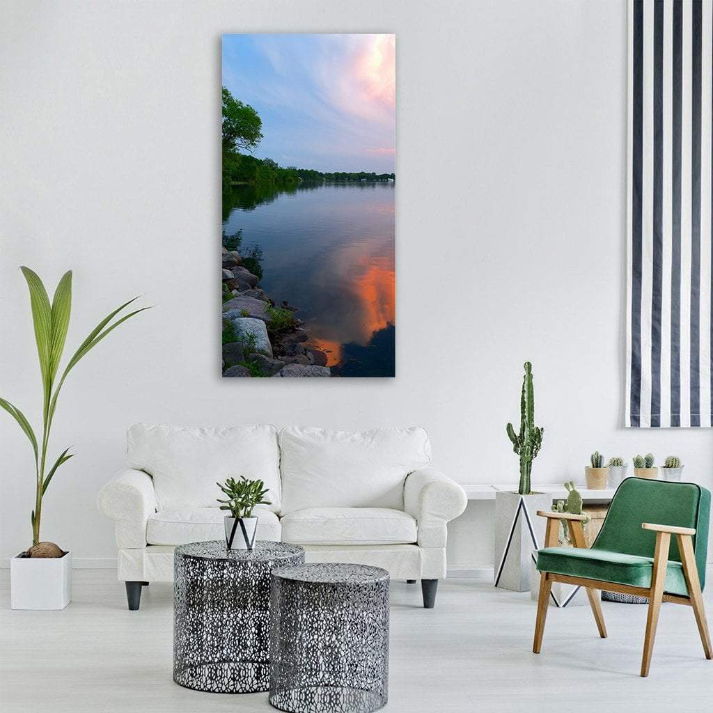 Sunset Over Lake Vertical Canvas Wall Art-1 Vertical-Gallery Wrap-12" x 24"-Tiaracle