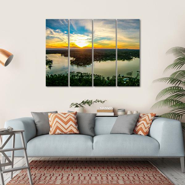 Sunset Over Lake Wwylie In South Carolina Canvas Wall Art-4 Horizontal-Gallery Wrap-34" x 24"-Tiaracle