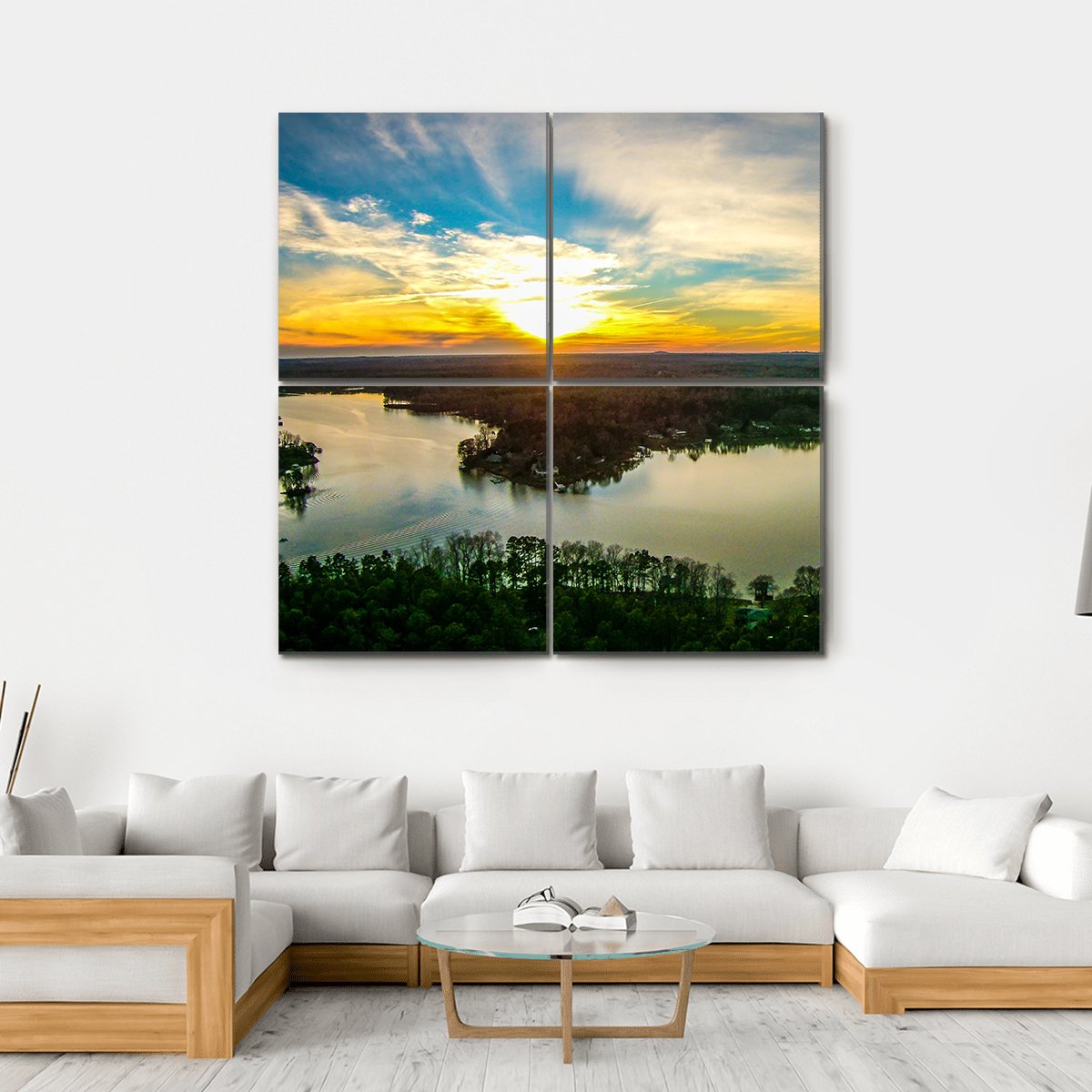Sunset Over Lake Wwylie In South Carolina Canvas Wall Art-4 Square-Gallery Wrap-17" x 17"-Tiaracle