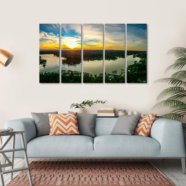 Sunset Over Lake Wwylie In South Carolina Canvas Wall Art-5 Horizontal-Gallery Wrap-22" x 12"-Tiaracle
