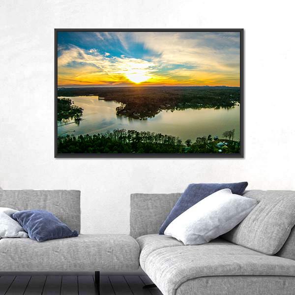 Sunset Over Lake Wwylie In South Carolina Canvas Wall Art-3 Horizontal-Gallery Wrap-25" x 16"-Tiaracle