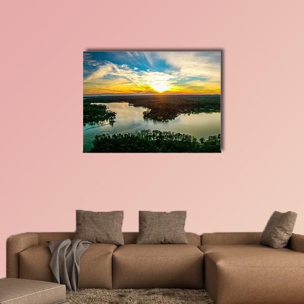 Sunset Over Lake Wwylie In South Carolina Canvas Wall Art-1 Piece-Gallery Wrap-48" x 32"-Tiaracle