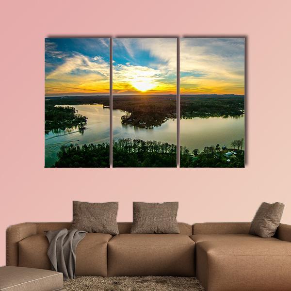 Sunset Over Lake Wwylie In South Carolina Canvas Wall Art-3 Horizontal-Gallery Wrap-25" x 16"-Tiaracle