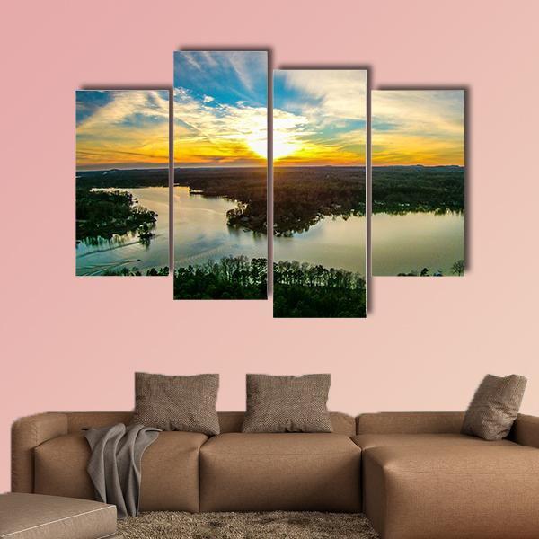 Sunset Over Lake Wwylie In South Carolina Canvas Wall Art-4 Pop-Gallery Wrap-50" x 32"-Tiaracle