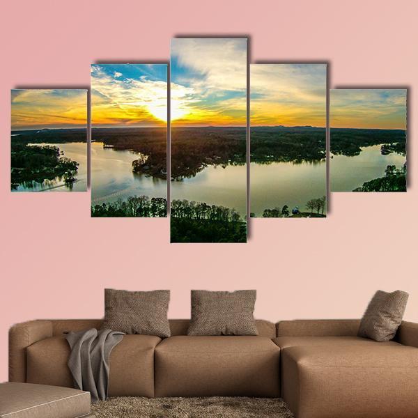 Sunset Over Lake Wwylie In South Carolina Canvas Wall Art-5 Star-Gallery Wrap-62" x 32"-Tiaracle
