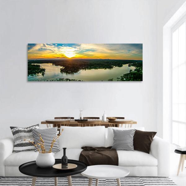 Sunset Over Lake Wylie In South Carolina Panoramic Canvas Wall Art-3 Piece-25" x 08"-Tiaracle