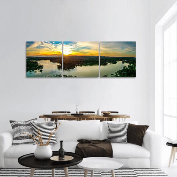 Sunset Over Lake Wylie In South Carolina Panoramic Canvas Wall Art-3 Piece-25" x 08"-Tiaracle