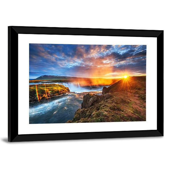 Sunset Over Landscapes And Waterfalls Canvas Wall Art-3 Horizontal-Gallery Wrap-25" x 16"-Tiaracle