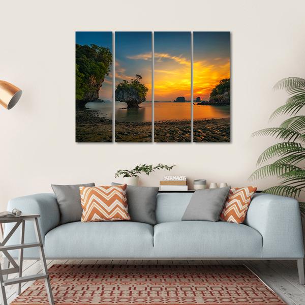 Sunset Over Laopilae Archipelago Around Ko Hong Island Canvas Wall Art-4 Horizontal-Gallery Wrap-34" x 24"-Tiaracle