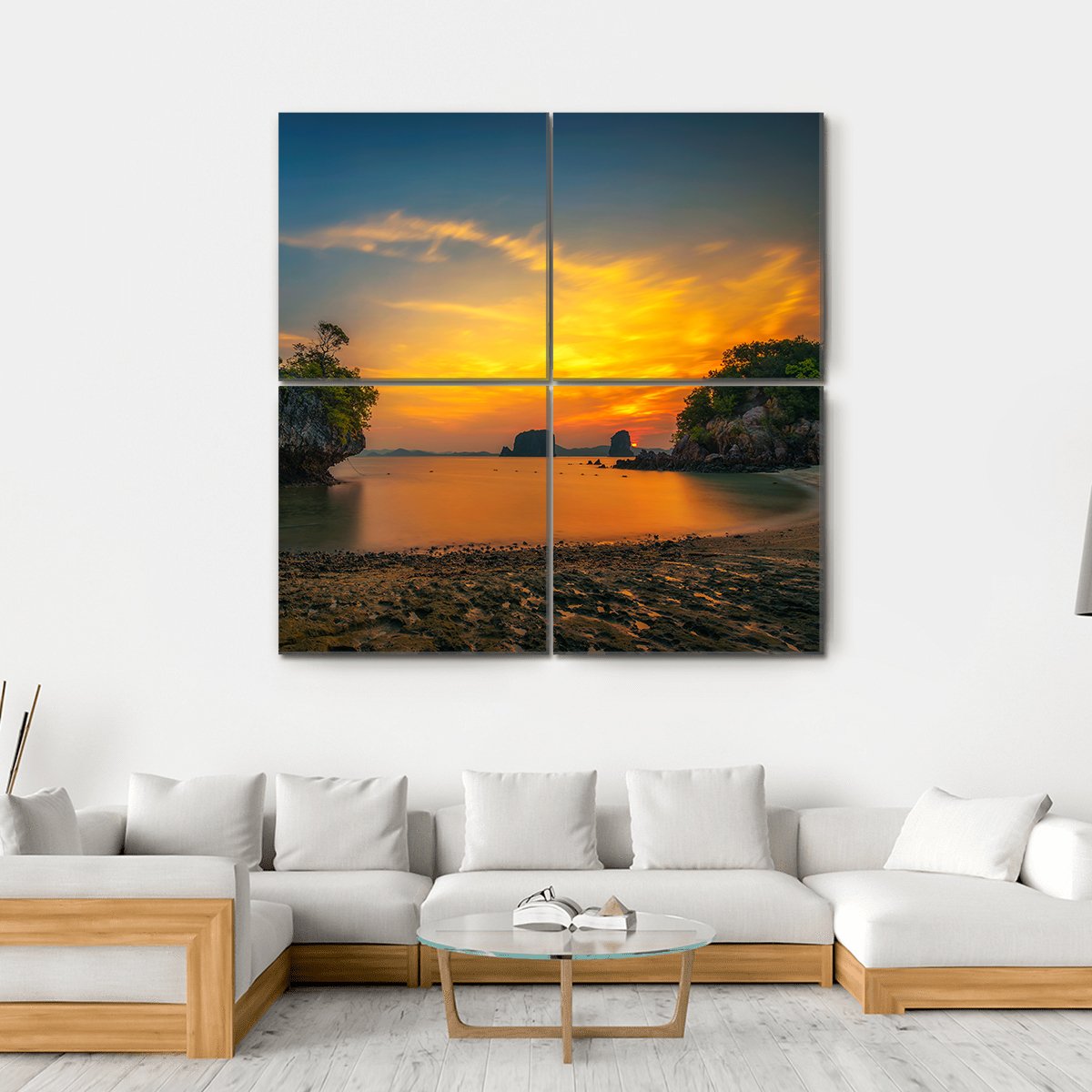 Sunset Over Laopilae Archipelago Around Ko Hong Island Canvas Wall Art-4 Square-Gallery Wrap-17" x 17"-Tiaracle