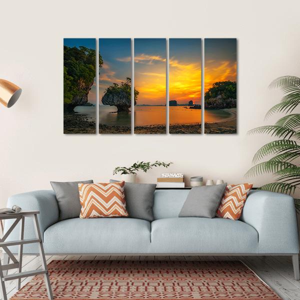 Sunset Over Laopilae Archipelago Around Ko Hong Island Canvas Wall Art-5 Horizontal-Gallery Wrap-22" x 12"-Tiaracle