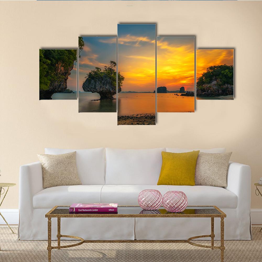 Laopilae Archipelago Ko Hong Island Sunset Canvas Wall Art-5 Star-Gallery Wrap-62" x 32"-Tiaracle