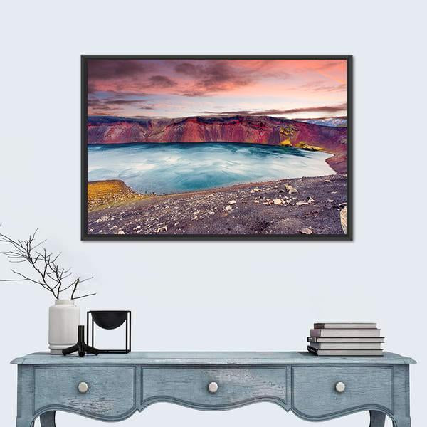 Sunset Over Ljotipollur Lake Canvas Wall Art-1 Piece-Floating Frame-24" x 16"-Tiaracle
