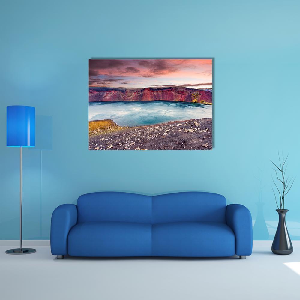 Sunset Over Ljotipollur Lake Canvas Wall Art-1 Piece-Gallery Wrap-48" x 32"-Tiaracle