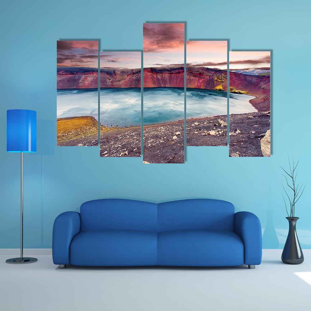 Sunset Over Ljotipollur Lake Canvas Wall Art-5 Pop-Gallery Wrap-47" x 32"-Tiaracle