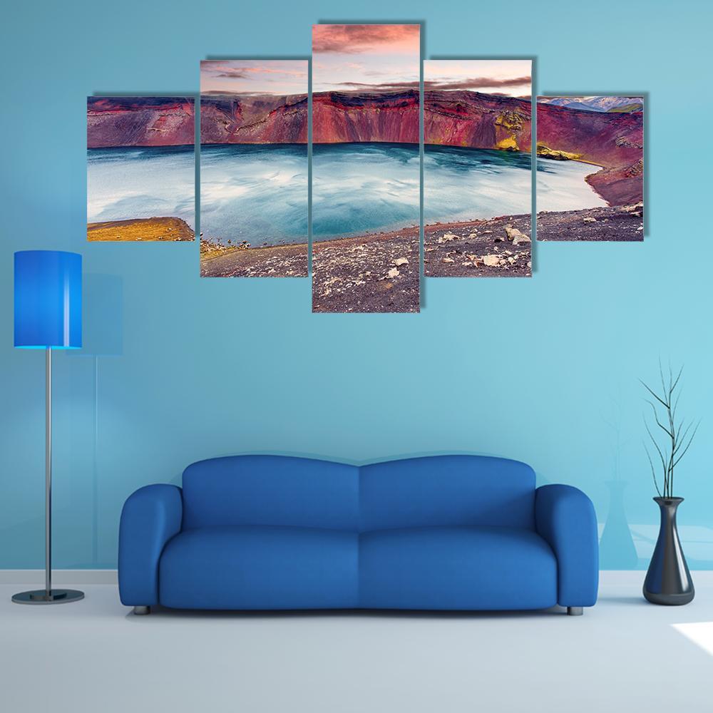 Sunset Over Ljotipollur Lake Canvas Wall Art-1 Piece-Gallery Wrap-48" x 32"-Tiaracle
