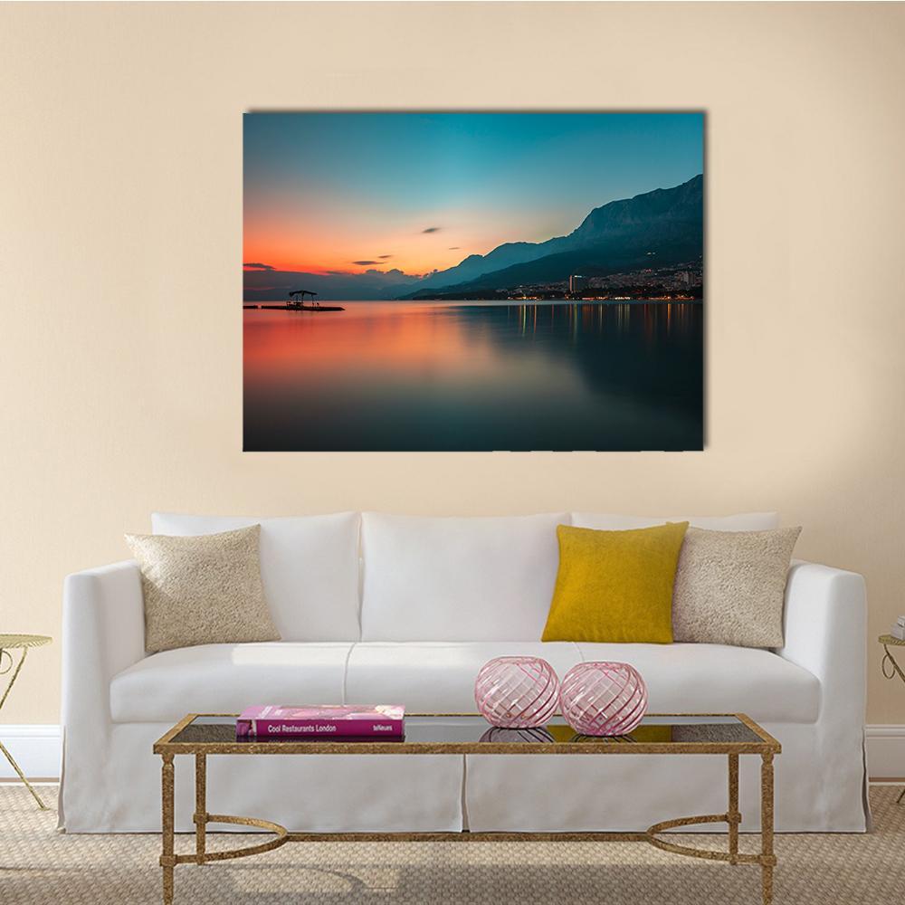 Sunset Over Makarska Riviera Canvas Wall Art-5 Pop-Gallery Wrap-47" x 32"-Tiaracle