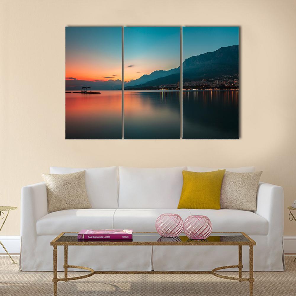 Sunset Over Makarska Riviera Canvas Wall Art-3 Horizontal-Gallery Wrap-37" x 24"-Tiaracle