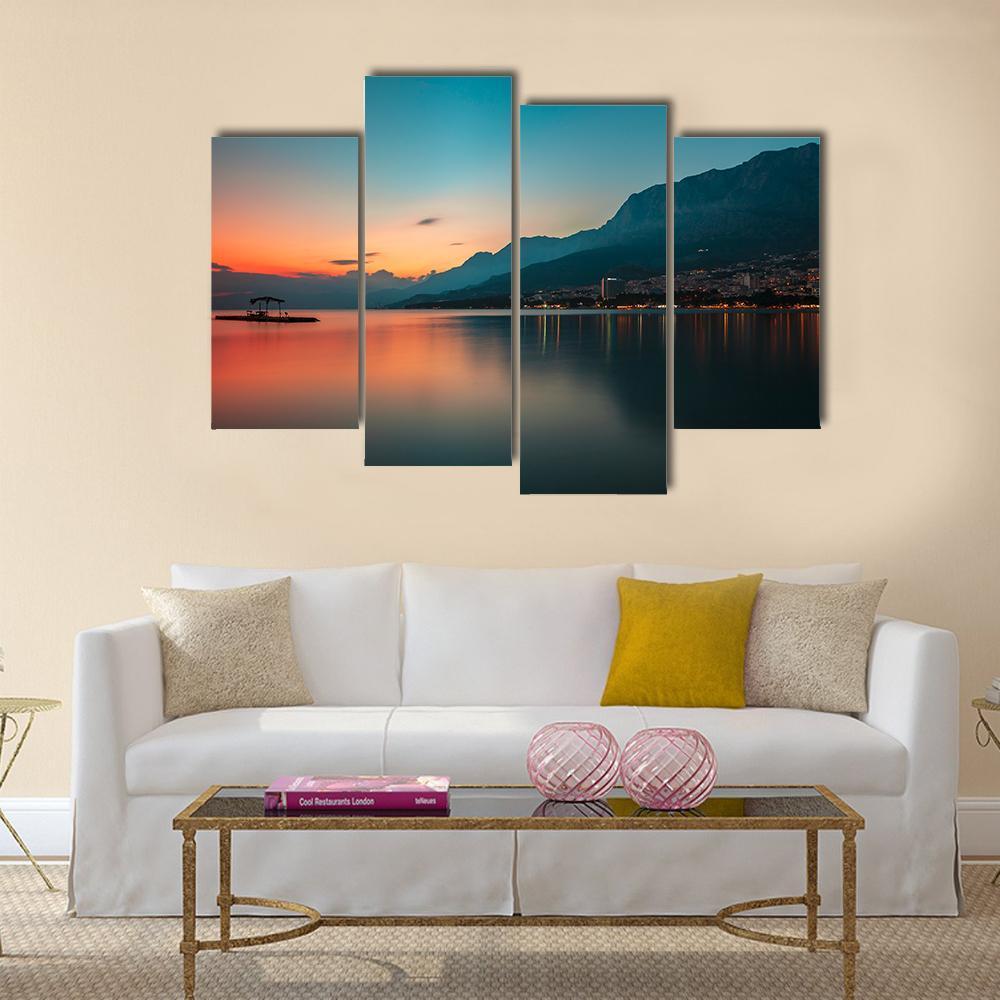 Sunset Over Makarska Riviera Canvas Wall Art-4 Pop-Gallery Wrap-50" x 32"-Tiaracle