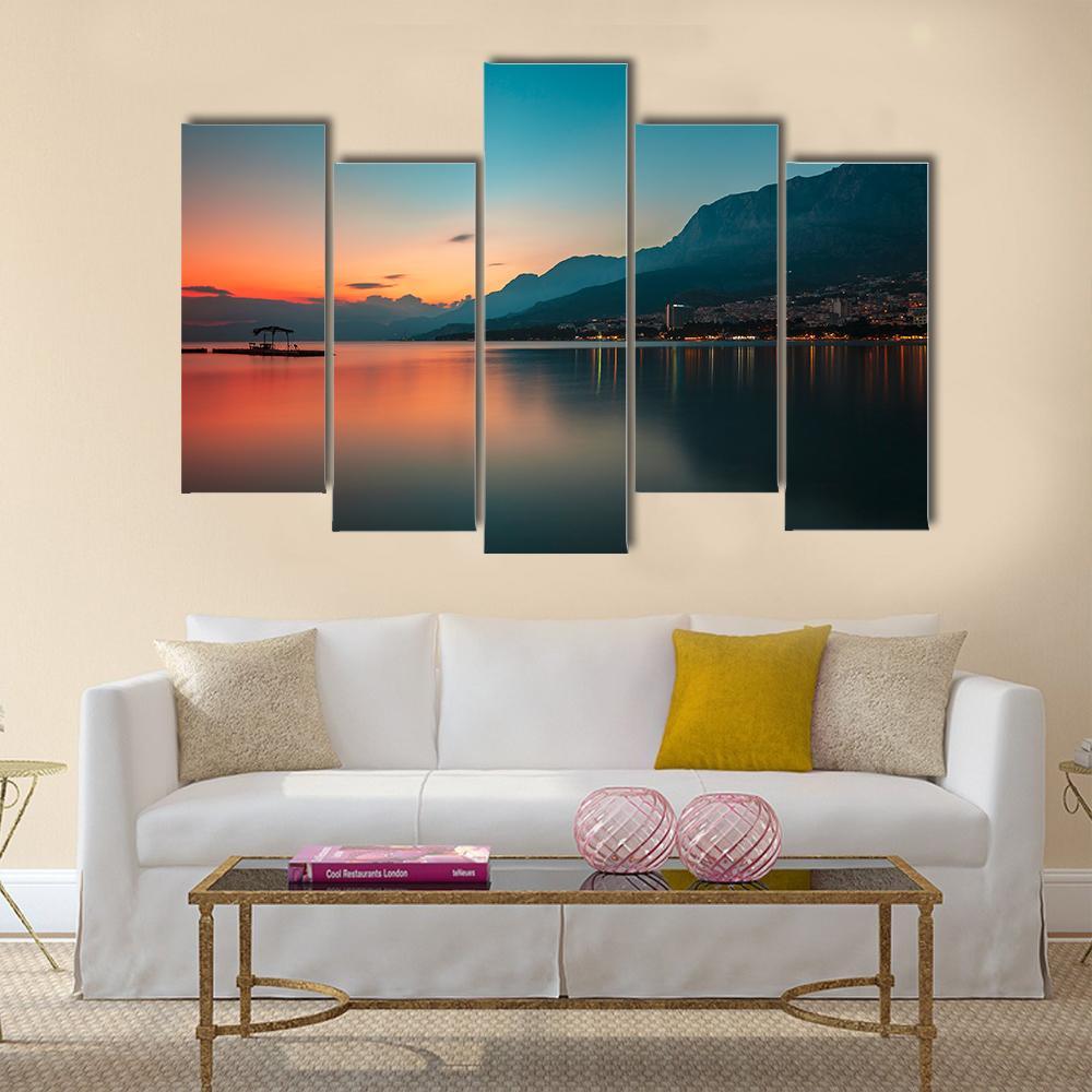 Sunset Over Makarska Riviera Canvas Wall Art-5 Pop-Gallery Wrap-47" x 32"-Tiaracle