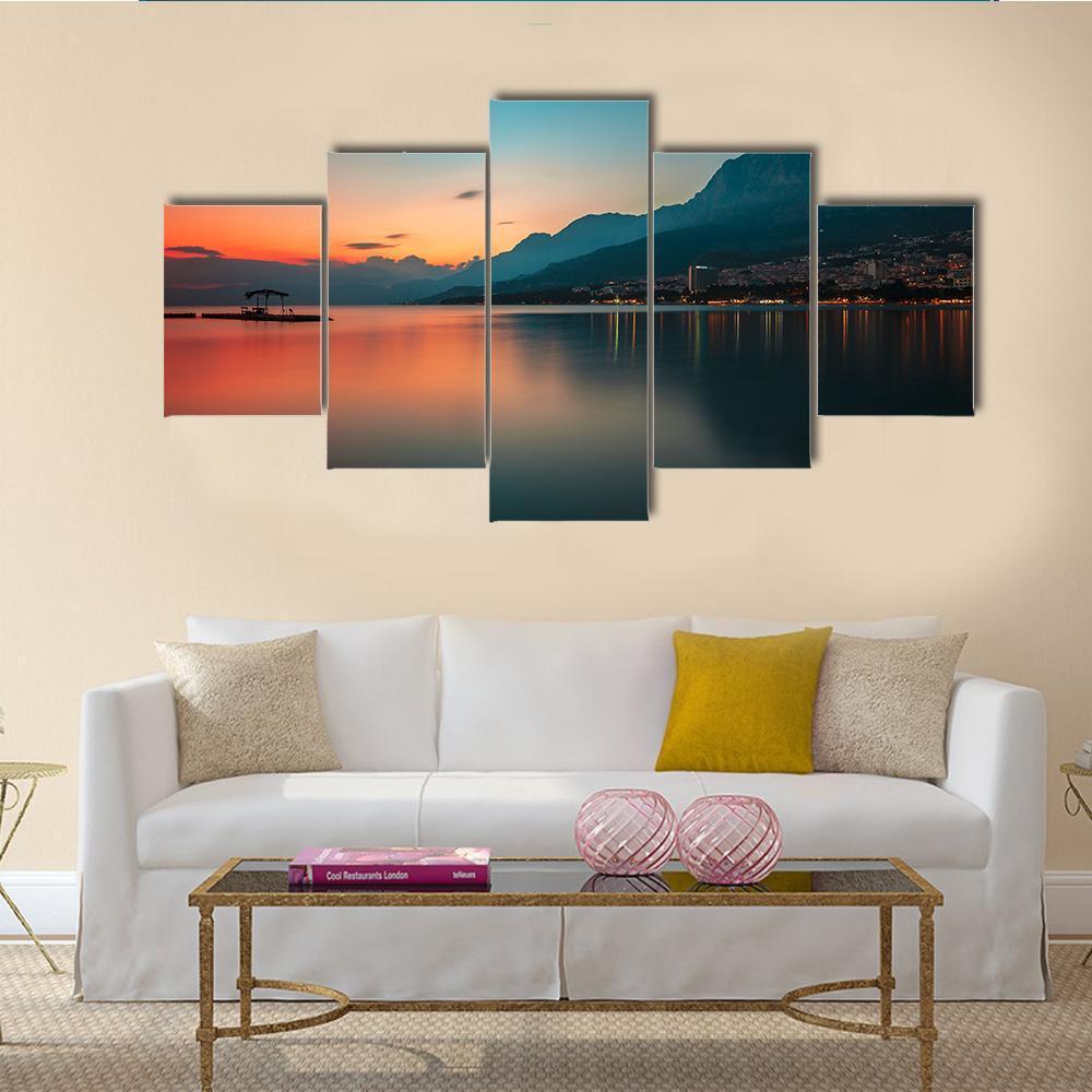 Sunset Over Makarska Riviera Canvas Wall Art-5 Star-Gallery Wrap-62" x 32"-Tiaracle