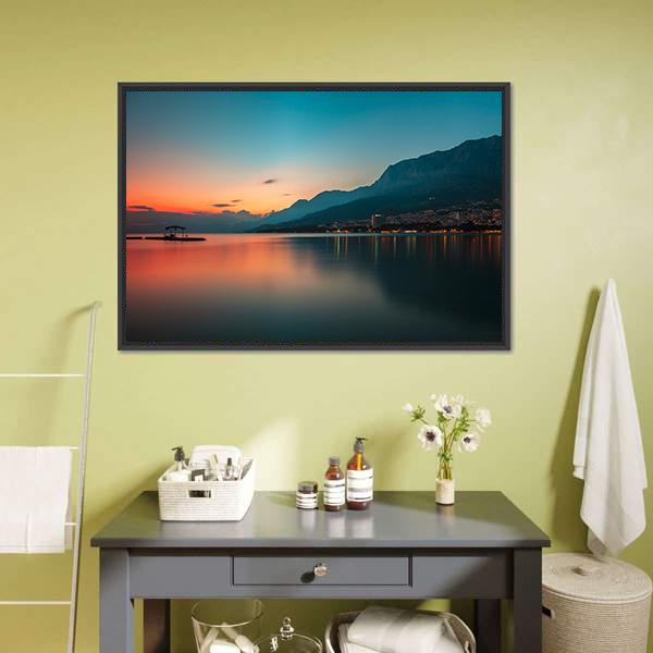 Sunset Over Makarska Riviera Canvas Wall Art-1 Piece-Floating Frame-24" x 16"-Tiaracle