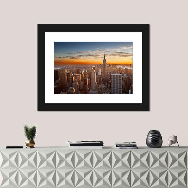 Sunset Over Manhattan New York Canvas Wall Art-1 Piece-Framed Print-20" x 16"-Tiaracle