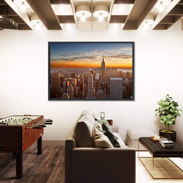 Sunset Over Manhattan New York Canvas Wall Art-3 Horizontal-Gallery Wrap-25" x 16"-Tiaracle