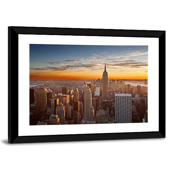 Sunset Over Manhattan New York Canvas Wall Art-3 Horizontal-Gallery Wrap-25" x 16"-Tiaracle