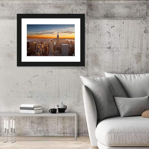 Sunset Over Manhattan New York Canvas Wall Art-3 Horizontal-Gallery Wrap-25" x 16"-Tiaracle