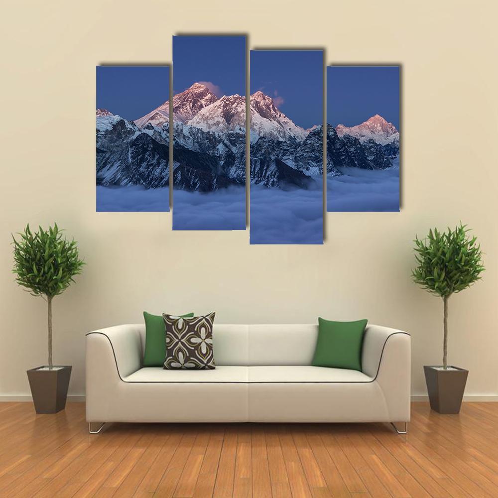 Sunset Over Mount Everest Canvas Wall Art-4 Pop-Gallery Wrap-50" x 32"-Tiaracle