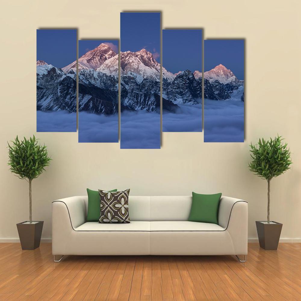 Sunset Over Mount Everest Canvas Wall Art-5 Pop-Gallery Wrap-47" x 32"-Tiaracle