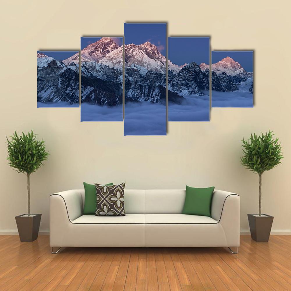 Sunset Over Mount Everest Canvas Wall Art-5 Star-Gallery Wrap-62" x 32"-Tiaracle