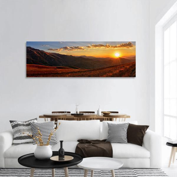 Sunset Over Mountain Landscape Panoramic Canvas Wall Art-1 Piece-36" x 12"-Tiaracle
