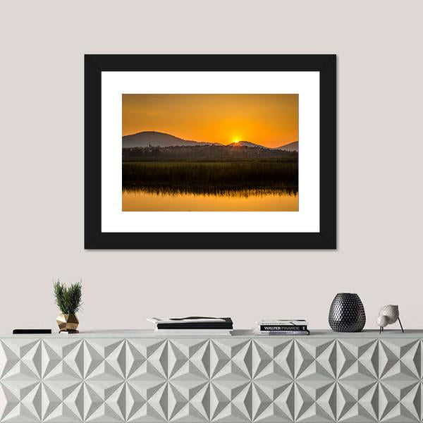 Sunset Over Mountains And Lake In Beskid Slaski Canvas Wall Art-1 Piece-Framed Print-20" x 16"-Tiaracle