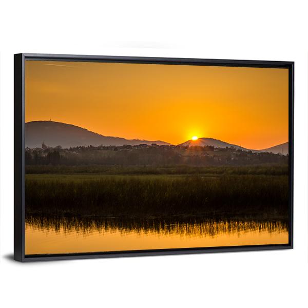 Sunset Over Mountains And Lake In Beskid Slaski Canvas Wall Art-3 Horizontal-Gallery Wrap-25" x 16"-Tiaracle