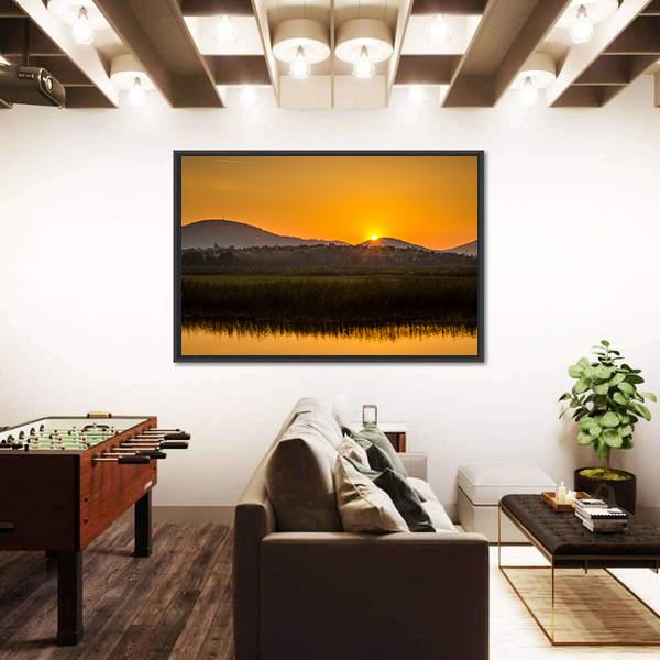 Sunset Over Mountains And Lake In Beskid Slaski Canvas Wall Art-3 Horizontal-Gallery Wrap-25" x 16"-Tiaracle